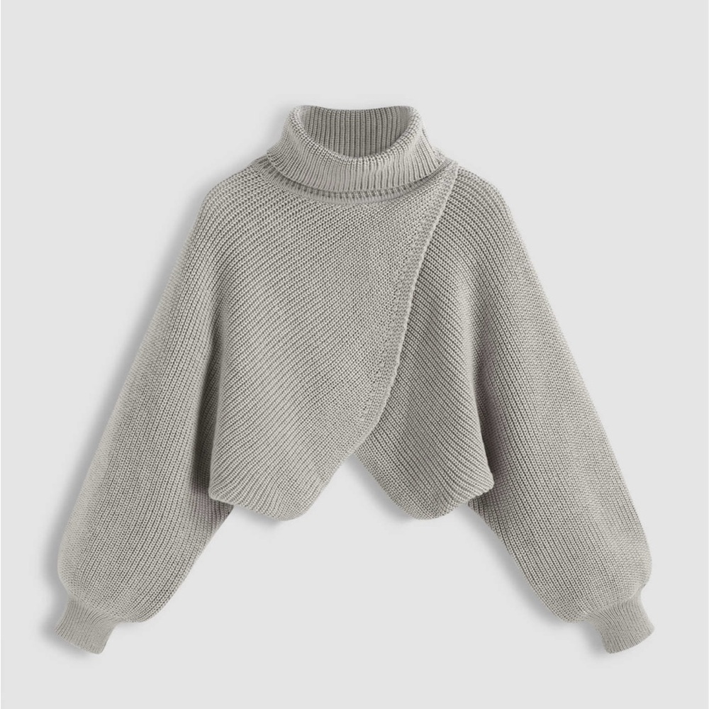 Cider Light Gray Cowl Neck Sweater